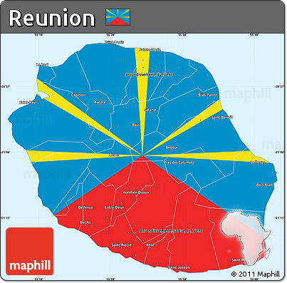 Flag Simple Map of Reunion, single color outside, flag centered