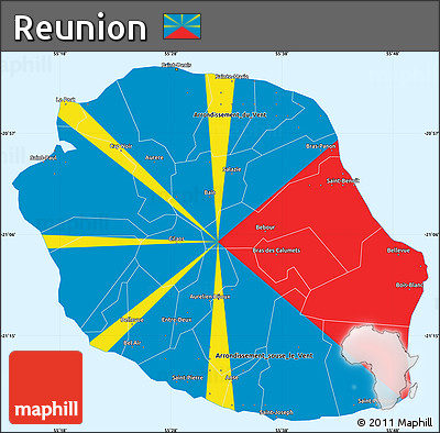 Flag Simple Map of Reunion, single color outside, flag rotated