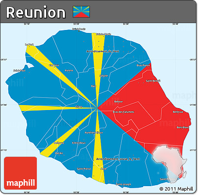 Flag Simple Map of Reunion, single color outside, flag rotated