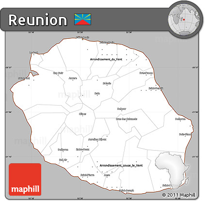 Gray Simple Map of Reunion, cropped outside