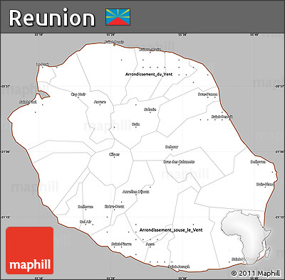 Gray Simple Map of Reunion, cropped outside