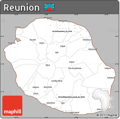 Gray Simple Map of Reunion, cropped outside