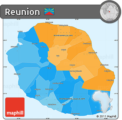Political Simple Map of Reunion, single color outside, borders and labels