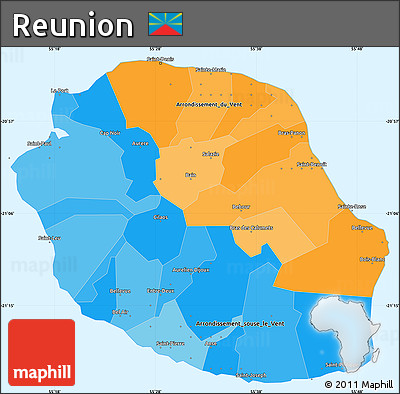 Political Simple Map of Reunion, single color outside, borders and labels