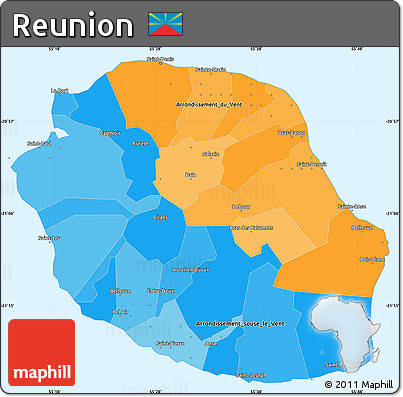 Political Simple Map of Reunion, single color outside, borders and labels