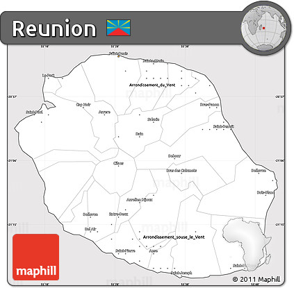 Silver Style Simple Map of Reunion, cropped outside