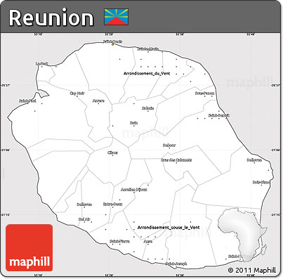 Silver Style Simple Map of Reunion, cropped outside