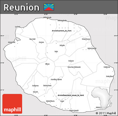 Silver Style Simple Map of Reunion, cropped outside