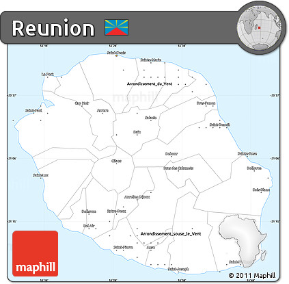 Silver Style Simple Map of Reunion