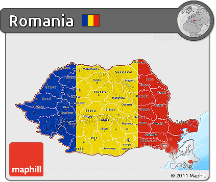Flag 3D Map of Romania, single color outside, bathymetry sea