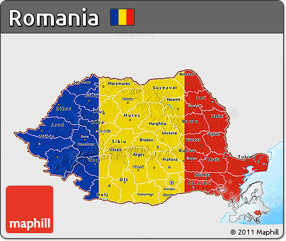 Flag 3D Map of Romania, single color outside, bathymetry sea