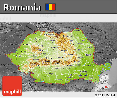 Physical 3D Map of Romania, darken, desaturated