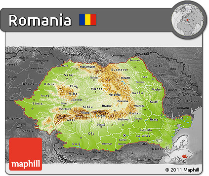 Physical 3D Map of Romania, darken, desaturated