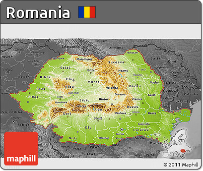 Physical 3D Map of Romania, darken, desaturated