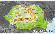 Physical 3D Map of Romania, darken, desaturated, land only