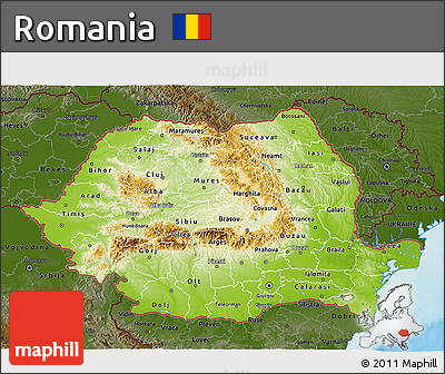 Physical 3D Map of Romania, darken, land only
