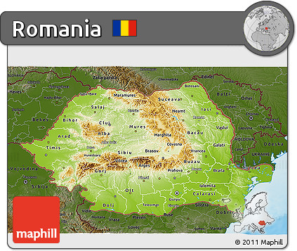 Physical 3D Map of Romania, darken, land only