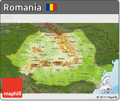 Physical 3D Map of Romania, darken, land only