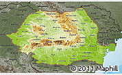 Physical 3D Map of Romania, darken, semi-desaturated, land only