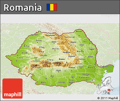 Physical 3D Map of Romania, lighten
