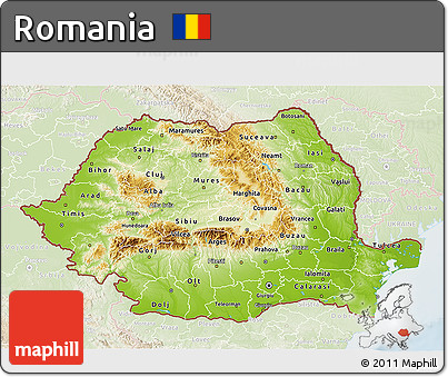 Physical 3D Map of Romania, lighten