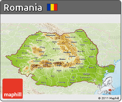Physical 3D Map of Romania, lighten, land only
