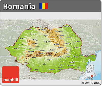 Physical 3D Map of Romania, lighten, semi-desaturated, land only