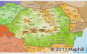 Physical 3D Map of Romania, political shades outside