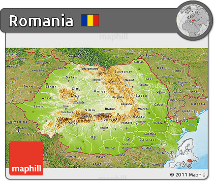 Physical 3D Map of Romania, satellite outside, shaded relief sea