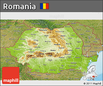Physical 3D Map of Romania, satellite outside, shaded relief sea