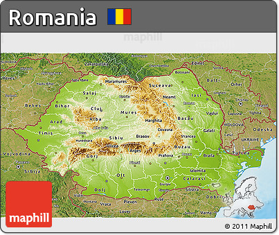 Physical 3D Map of Romania, satellite outside, shaded relief sea
