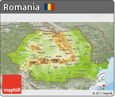 Physical 3D Map of Romania, semi-desaturated, land only