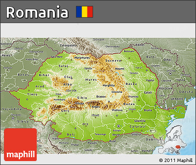 Physical 3D Map of Romania, semi-desaturated, land only