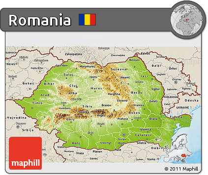 Physical 3D Map of Romania, shaded relief outside