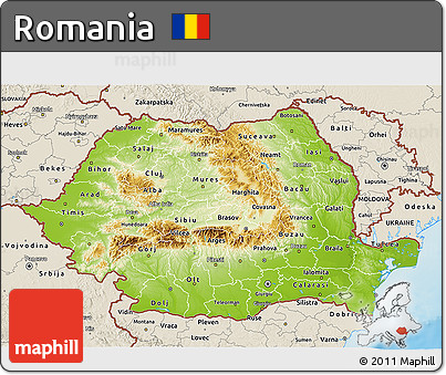 Physical 3D Map of Romania, shaded relief outside