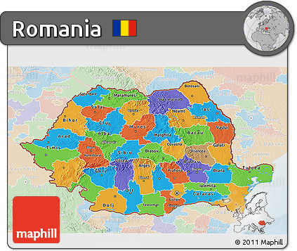 Political 3D Map of Romania, lighten