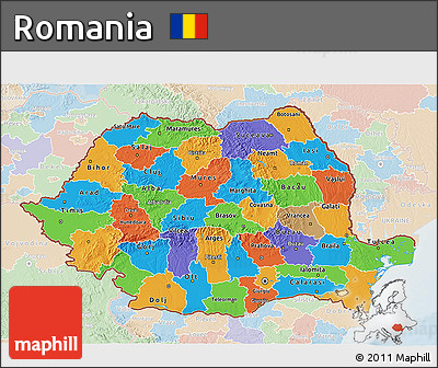 Political 3D Map of Romania, lighten