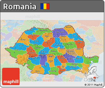 Political 3D Map of Romania, lighten