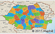 Political 3D Map of Romania, shaded relief outside