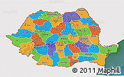 Political 3D Map of Romania, single color outside, satellite sea