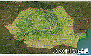 Satellite 3D Map of Romania, darken, land only