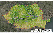 Satellite 3D Map of Romania, darken, semi-desaturated