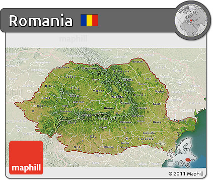 Satellite 3D Map of Romania, lighten, land only