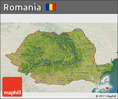 Satellite 3D Map of Romania, lighten, land only