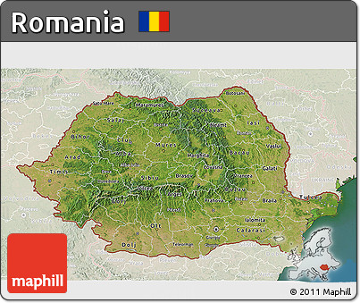 Satellite 3D Map of Romania, lighten, land only