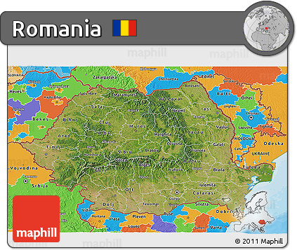 Satellite 3D Map of Romania, political outside