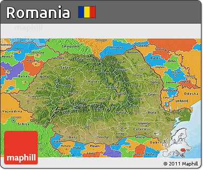 Satellite 3D Map of Romania, political outside