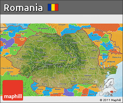 Satellite 3D Map of Romania, political outside
