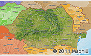 Satellite 3D Map of Romania, political shades outside