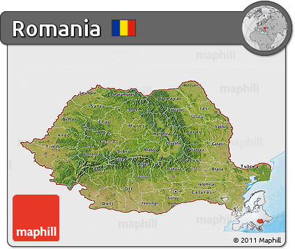 Satellite 3D Map of Romania, single color outside, bathymetry sea, shaded relief sea